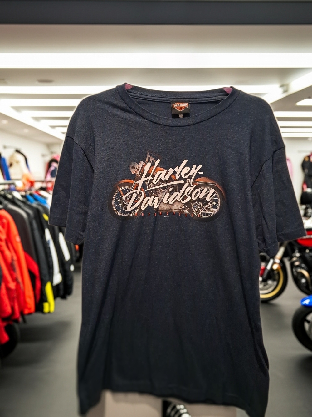 Harley-Davidson "BLUE" Graphic Tee with Bronze Motorcycle Accent Size Medium